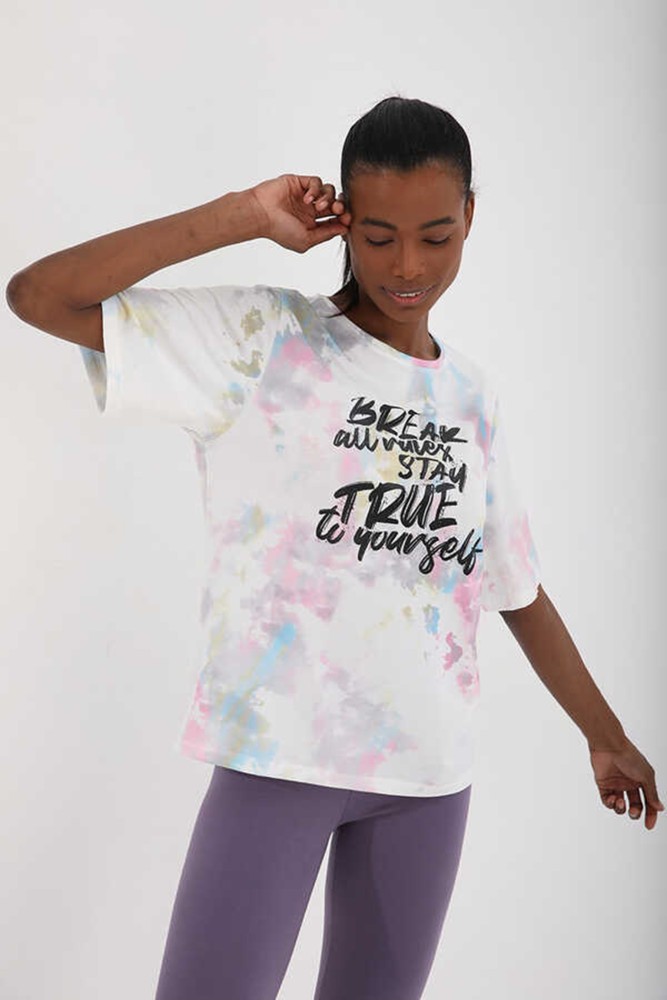 Kadın Beyaz Bisiklet Yaka T-Shirt görsel 3
