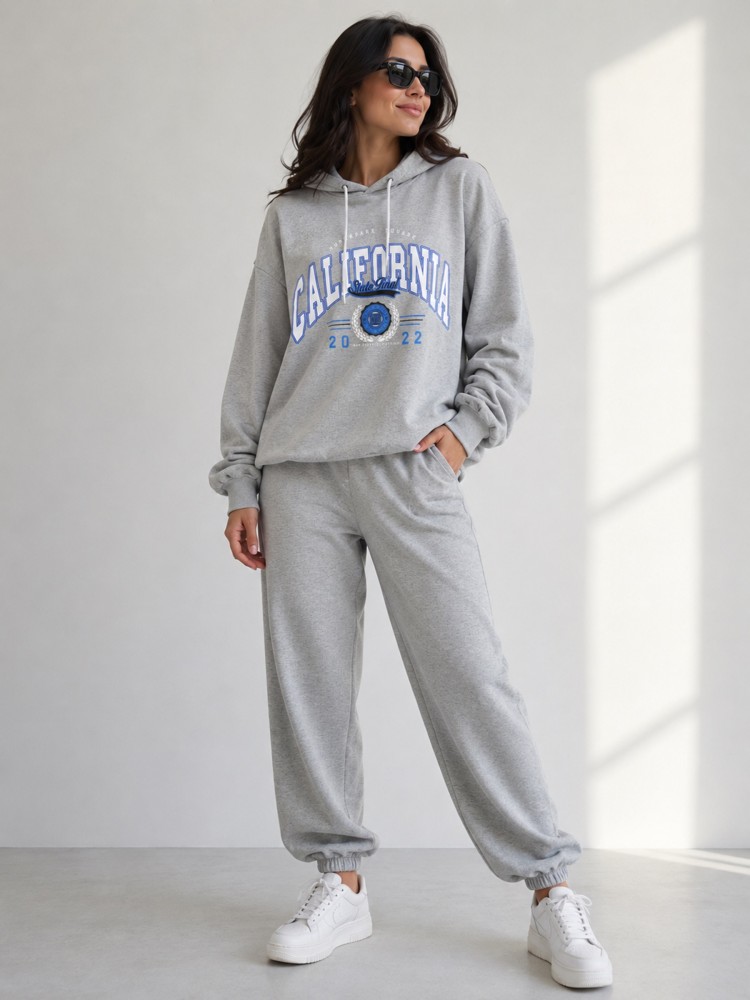 Kadın Gri Kapşonlu Sweatshirt
