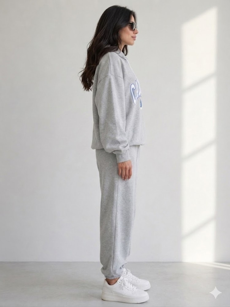 Kadın Gri Kapşonlu Sweatshirt görsel 3