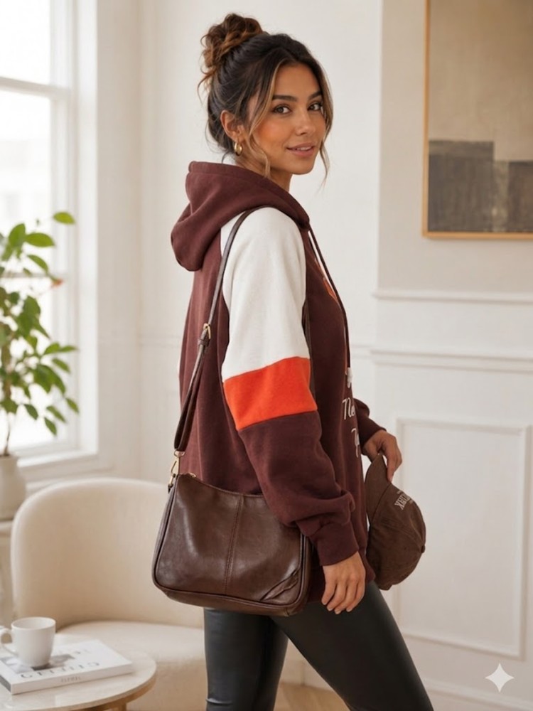 Kadın Kahverengi Kapşonlu Sweatshirt görsel 3