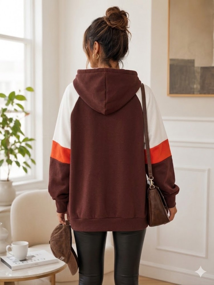 Kadın Kahverengi Kapşonlu Sweatshirt görsel 4
