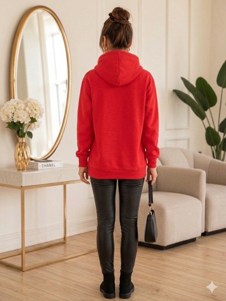 Kadın Kırmızı Kapşonlu Sweatshirt görsel 4