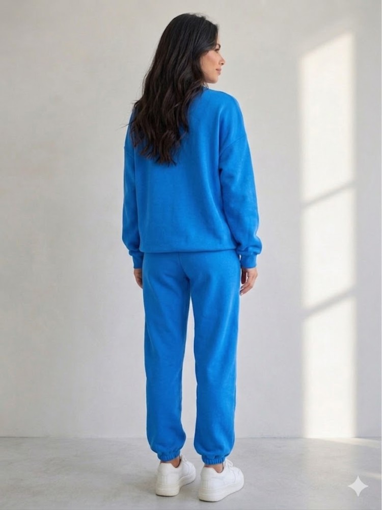 Kadın Mavi Bisiklet Yaka Sweatshirt görsel 4