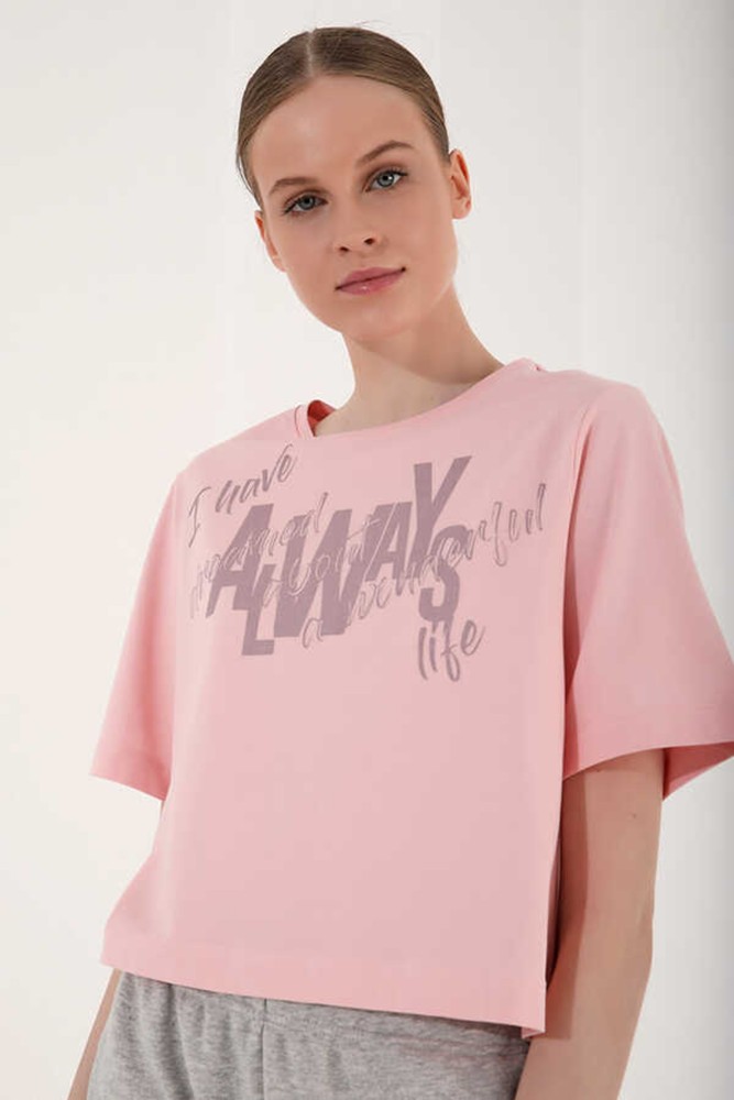 Kadın Pembe Baskılı Drop T-Shirt görsel 2