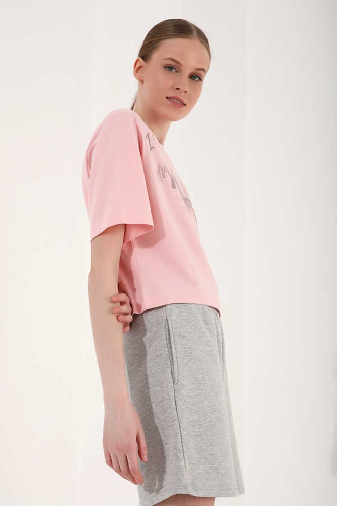 Kadın Pembe Baskılı Drop T-Shirt görsel 3