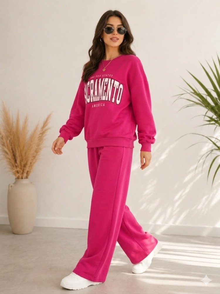 Kadın Pembe Bisiklet Yaka Sweatshirt görsel 2