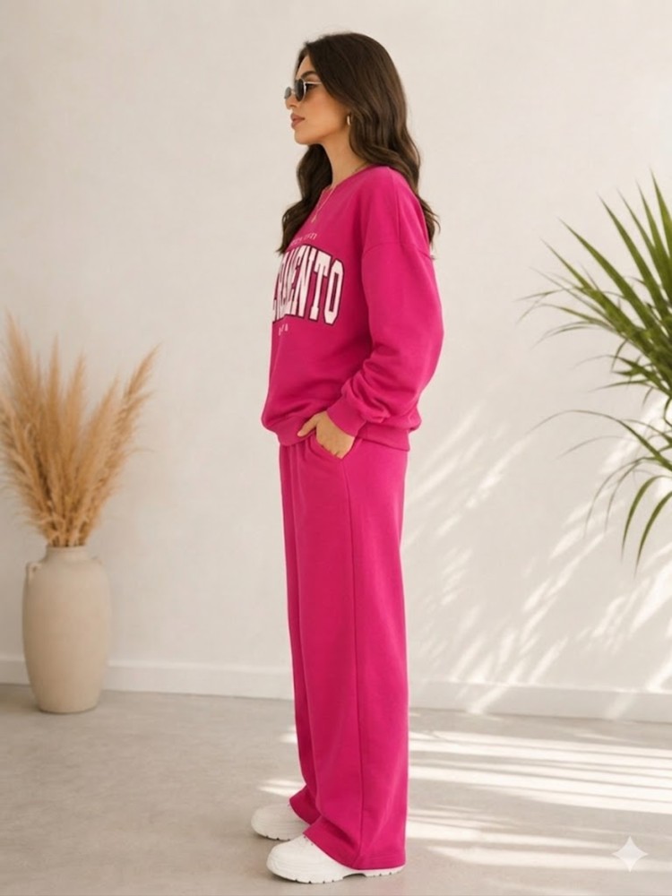 Kadın Pembe Bisiklet Yaka Sweatshirt görsel 3