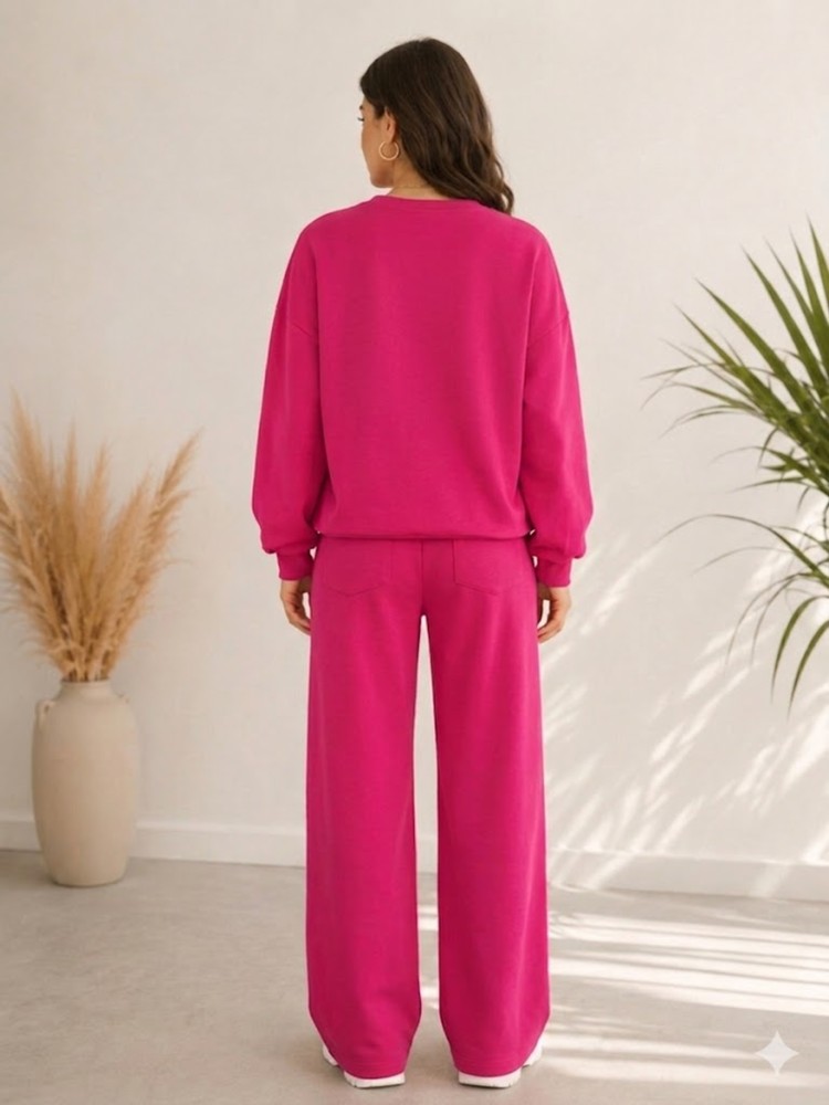 Kadın Pembe Bisiklet Yaka Sweatshirt görsel 4