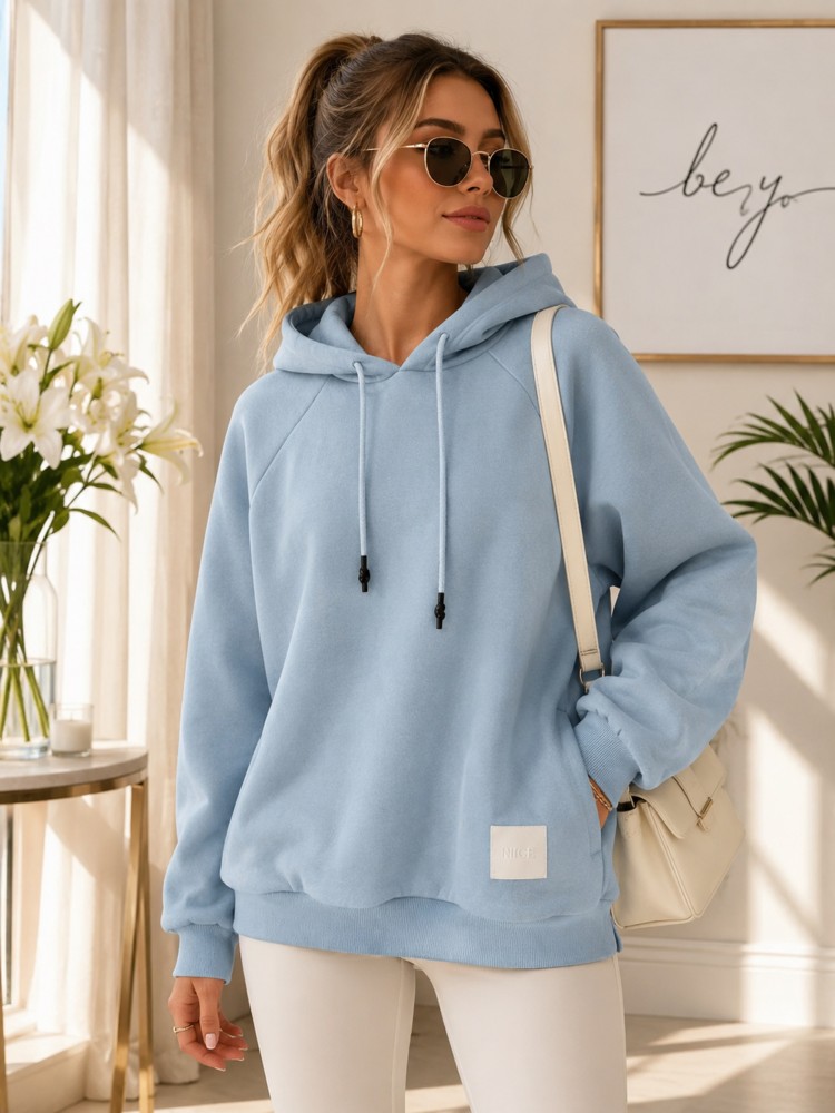 Kadın Turkuaz Kapşonlu Sweatshirt görsel 2