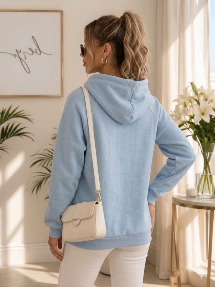 Kadın Turkuaz Kapşonlu Sweatshirt görsel 4