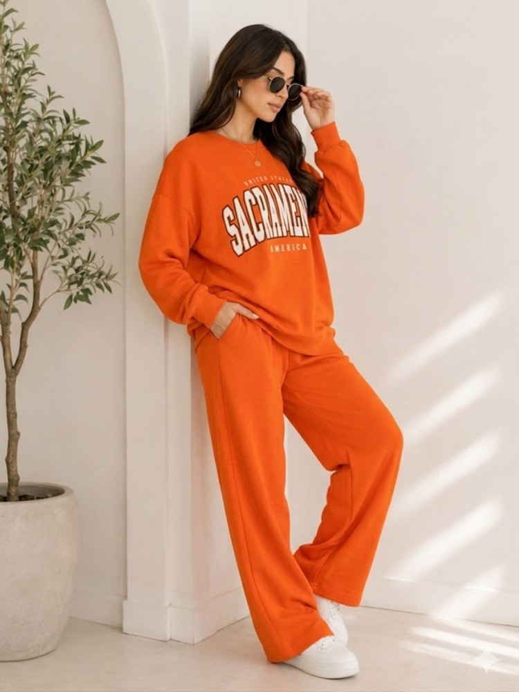 Kadın Turuncu Bisiklet Yaka Sweatshirt görsel 2
