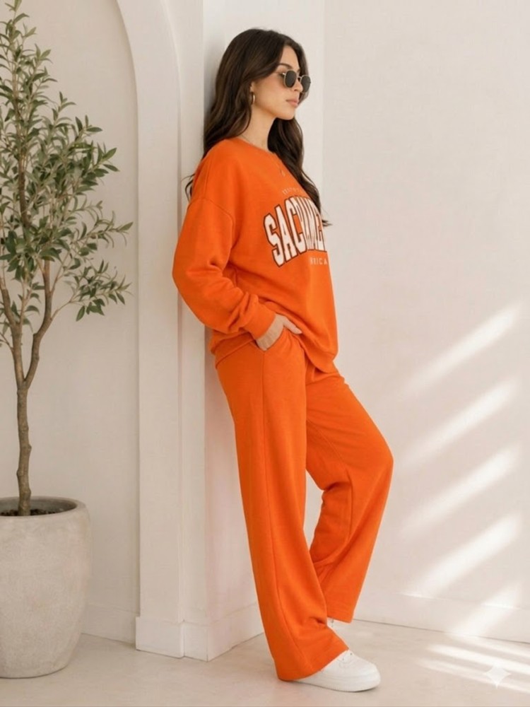 Kadın Turuncu Bisiklet Yaka Sweatshirt görsel 3