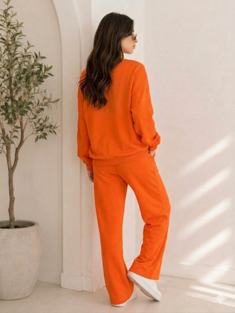 Kadın Turuncu Bisiklet Yaka Sweatshirt görsel 4