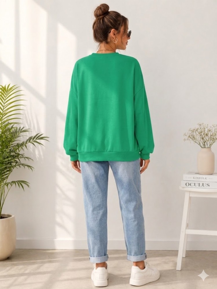 Kadın Yeşil Bisiklet Yaka Sweatshirt görsel 3