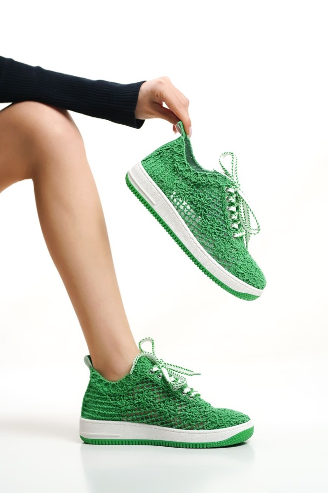 Kadın Yeşil Örgü Sneaker Spor Ayakkabı görsel 4