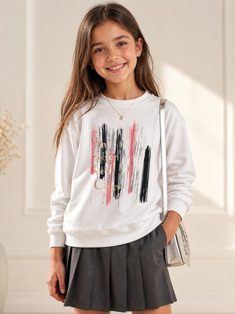 Kız Çocuk Beyaz Sweatshirt görsel 2
