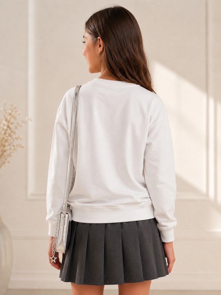 Kız Çocuk Beyaz Sweatshirt görsel 4