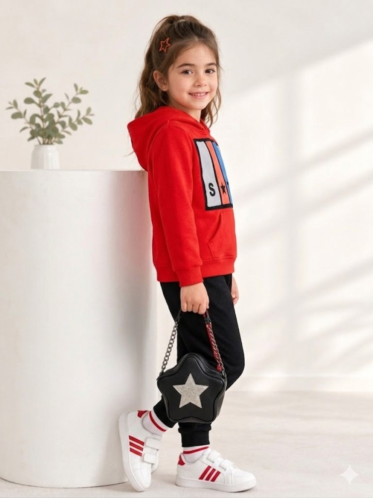 Kız Çocuk Kırmızı Sweatshirt görsel 3