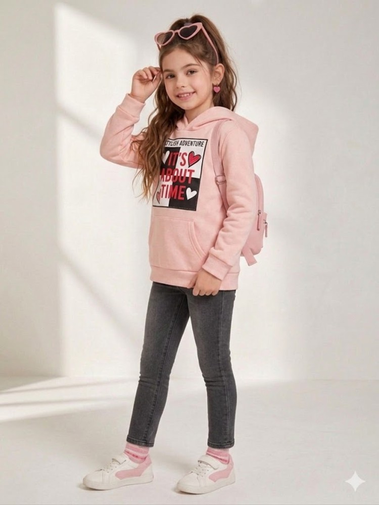 Kız Çocuk Pudra Sweatshirt görsel 2