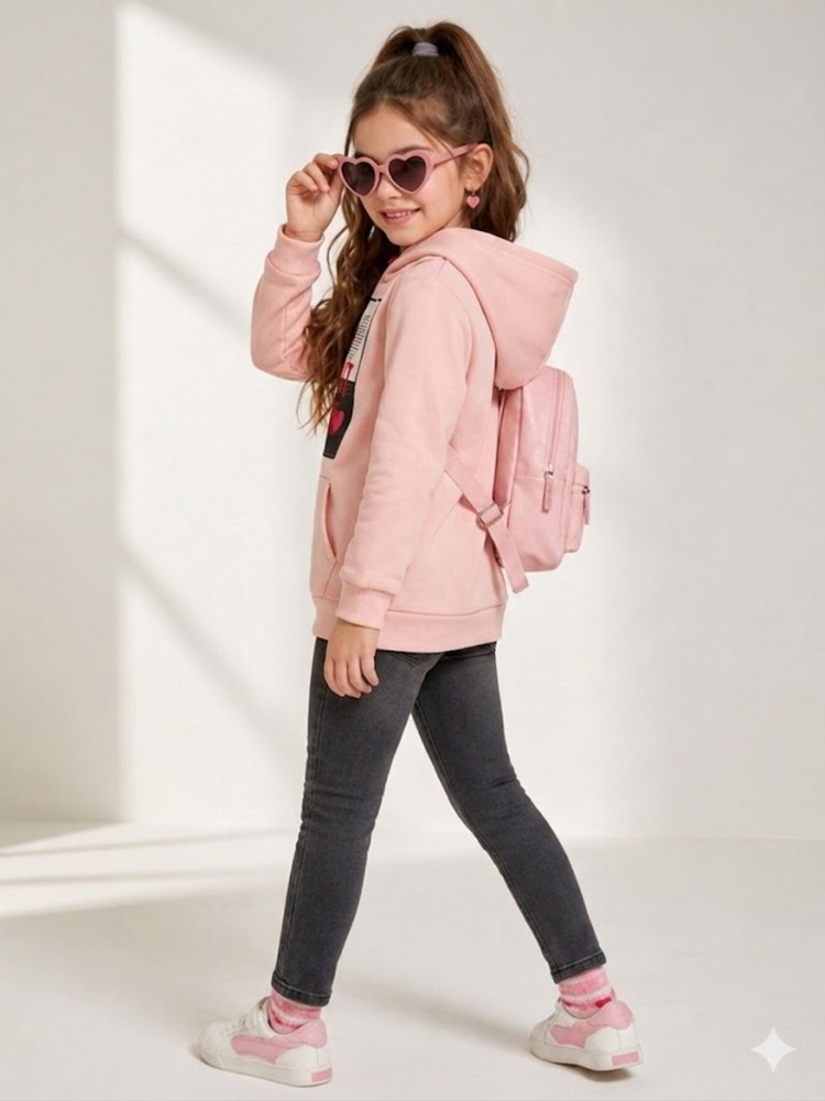 Kız Çocuk Pudra Sweatshirt görsel 3