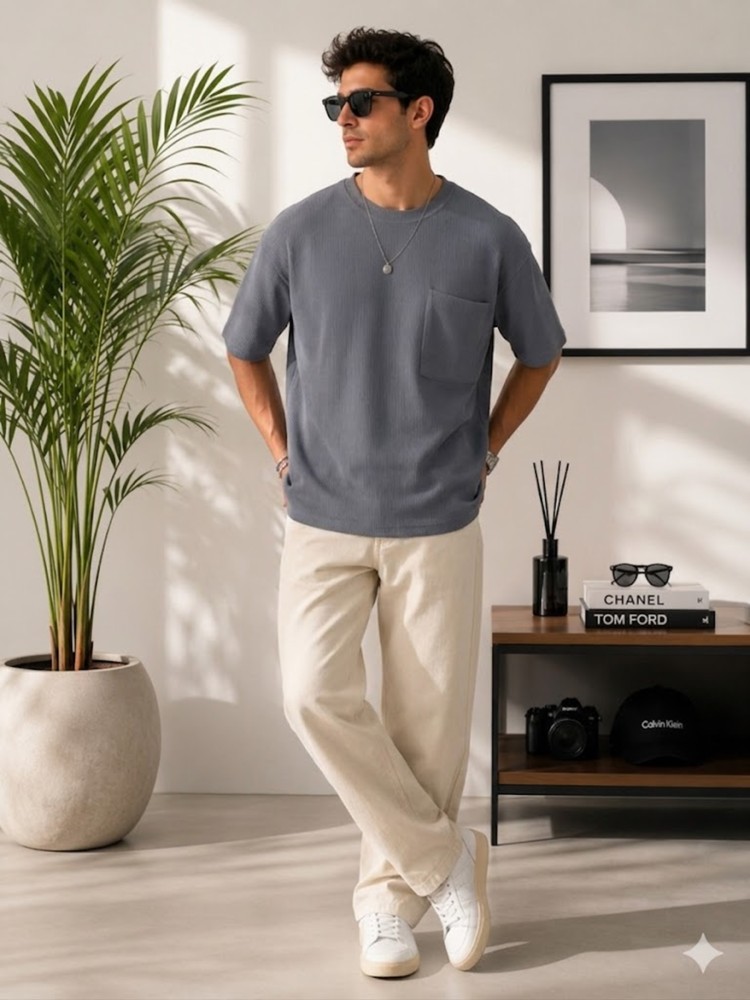 Erkek Antrasit Bisiklet Yaka Basic T-Shirt