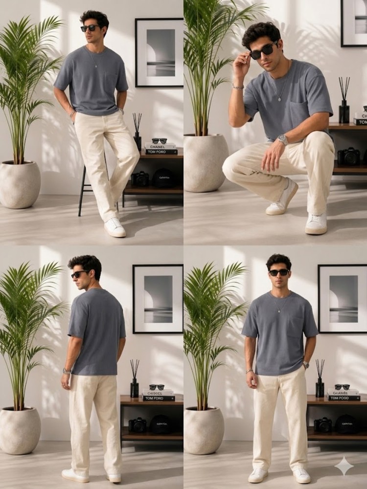Erkek Antrasit Bisiklet Yaka Basic T-Shirt görsel 4