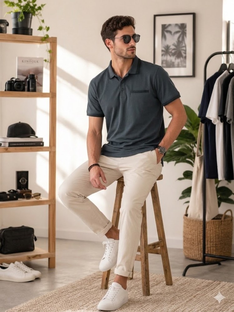 Erkek Antrasit Polo Yaka T-Shirt görsel 2