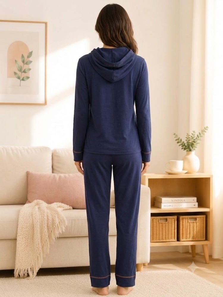 Kadın Lacivert Kapşonlu Pijama Takımı görsel 3