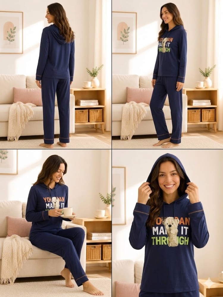 Kadın Lacivert Kapşonlu Pijama Takımı görsel 4