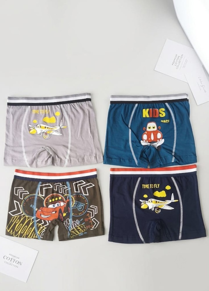 Erkek Çocuk Renkli Pamuklu Boxer 4 ' Lü Paket