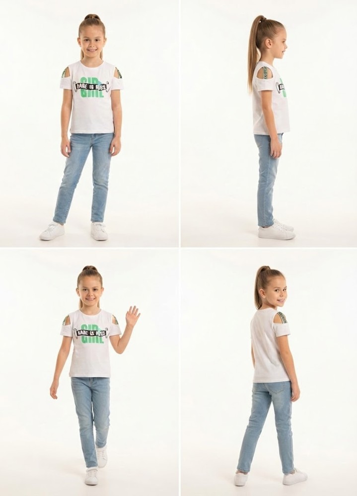 Kız Çocuk Beyaz T-Shirt görsel 4