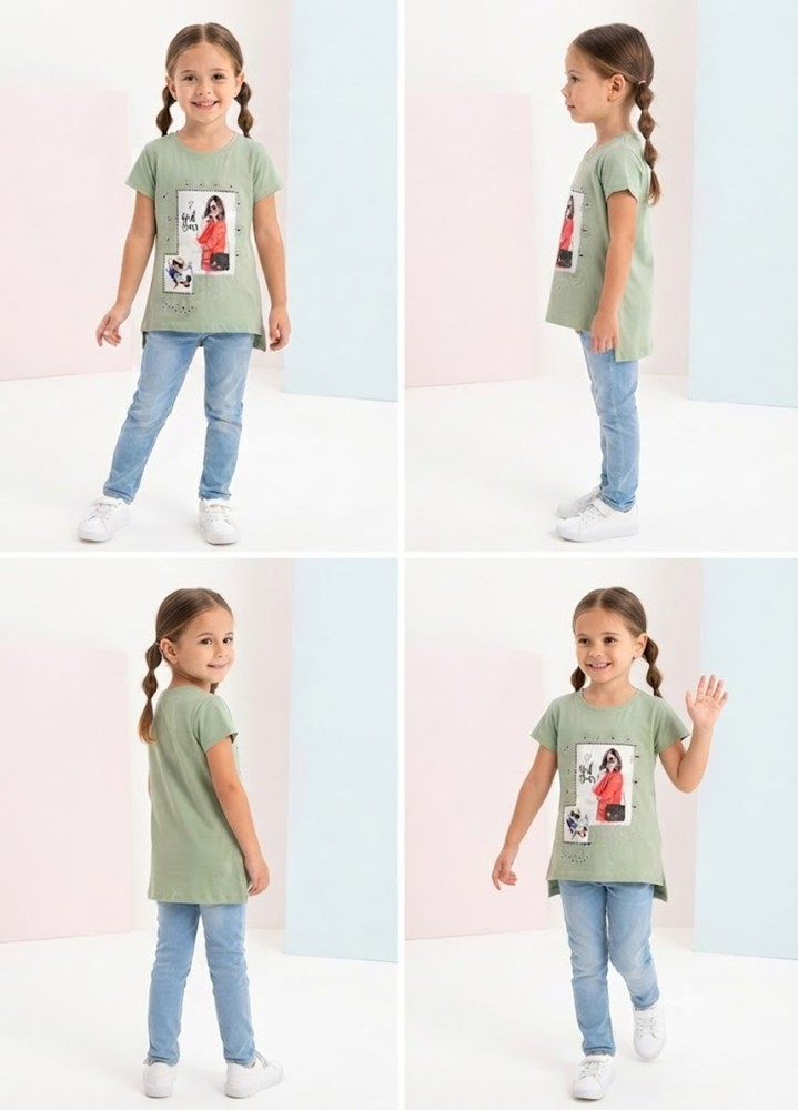 Kız Çocuk Yeşil T-Shirt görsel 4