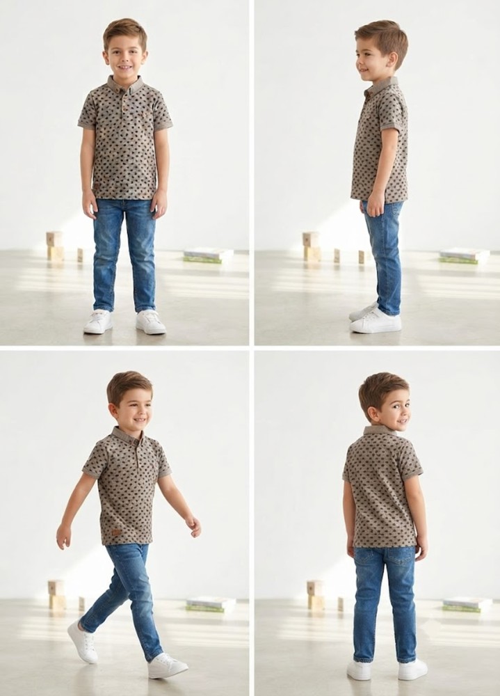 Erkek Çocuk Bej Polo Yaka T-Shirt görsel 4