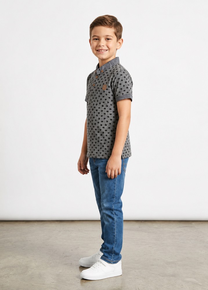 Erkek Çocuk Gri Polo Yaka T-Shirt görsel 2