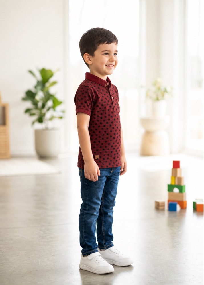 Erkek Çocuk Bordo Polo Yaka T-Shirt görsel 2