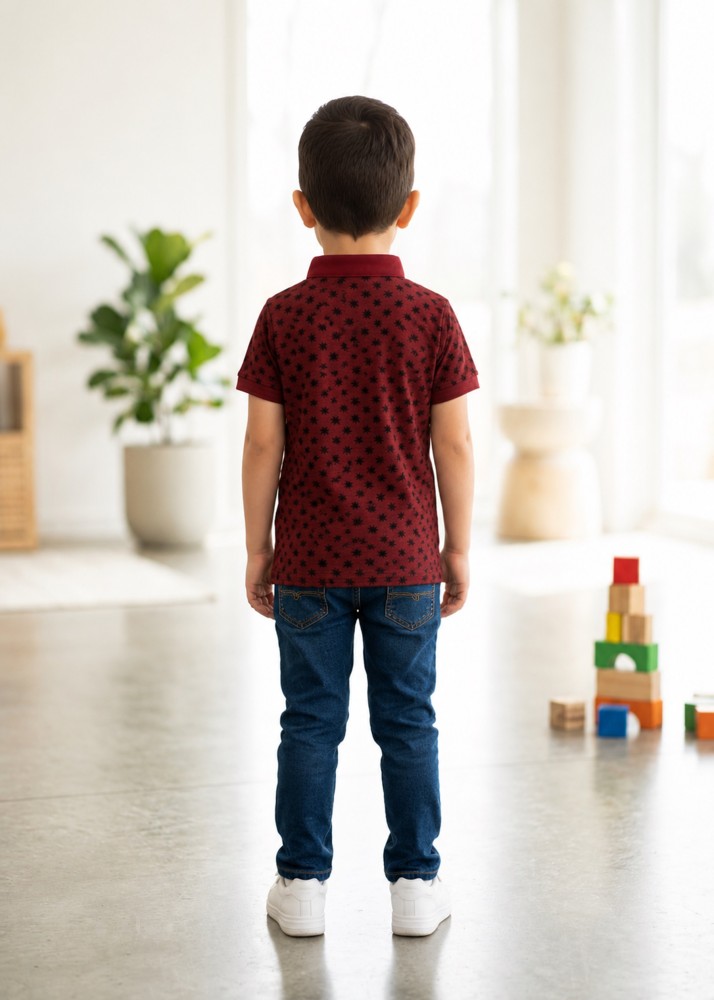 Erkek Çocuk Bordo Polo Yaka T-Shirt görsel 3