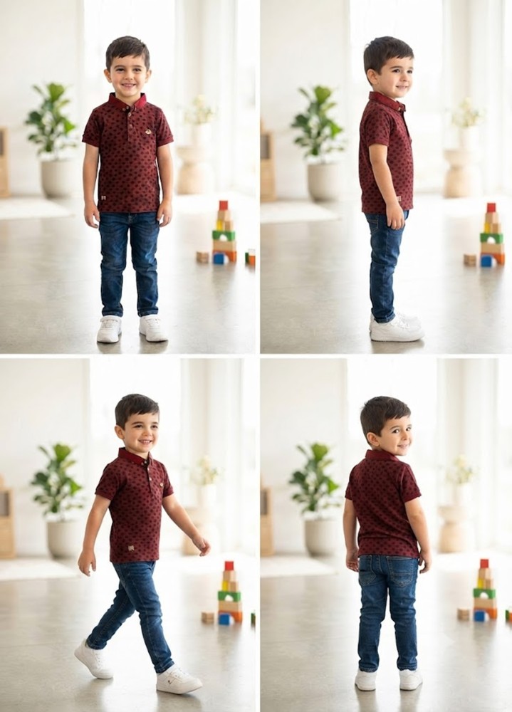 Erkek Çocuk Bordo Polo Yaka T-Shirt görsel 4