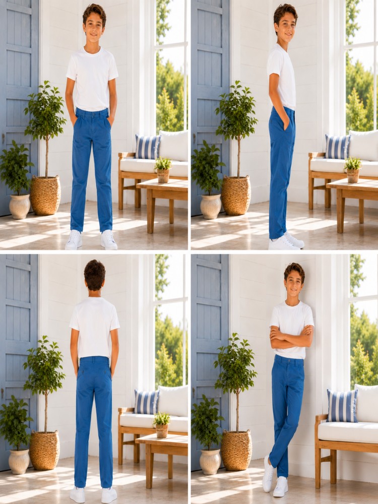 Erkek Çocuk İndigo Keten Pantolon görsel 4