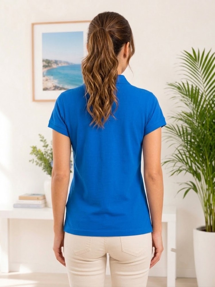 Kadın Mavi Polo Yaka Basıc T-Shirt görsel 3