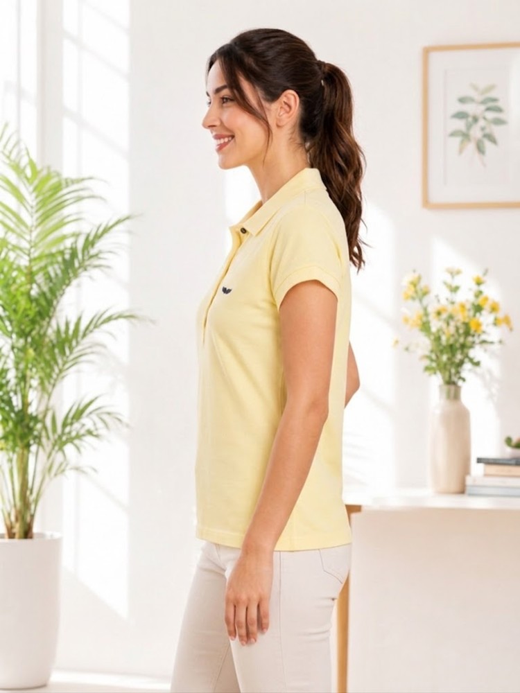 Kadın Sarı Polo Yaka Basıc T-Shirt görsel 2