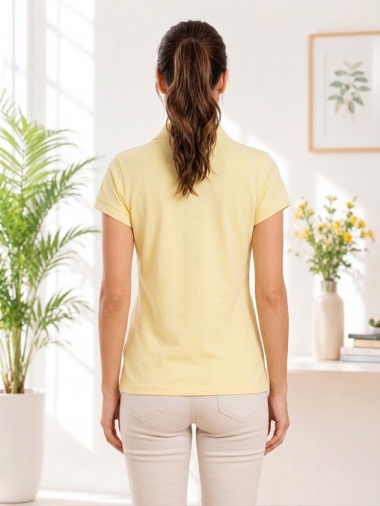 Kadın Sarı Polo Yaka Basıc T-Shirt görsel 3