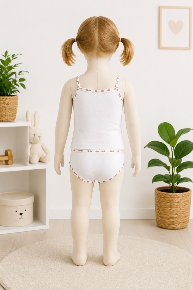 Kız Çocuk Beyaz Baskılı Atlet Slip Takım görsel 2