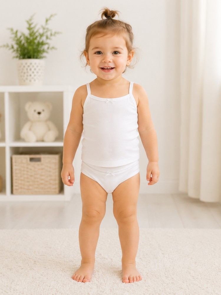 Kız Çocuk Beyaz Dantelli Atlet Slip Takım