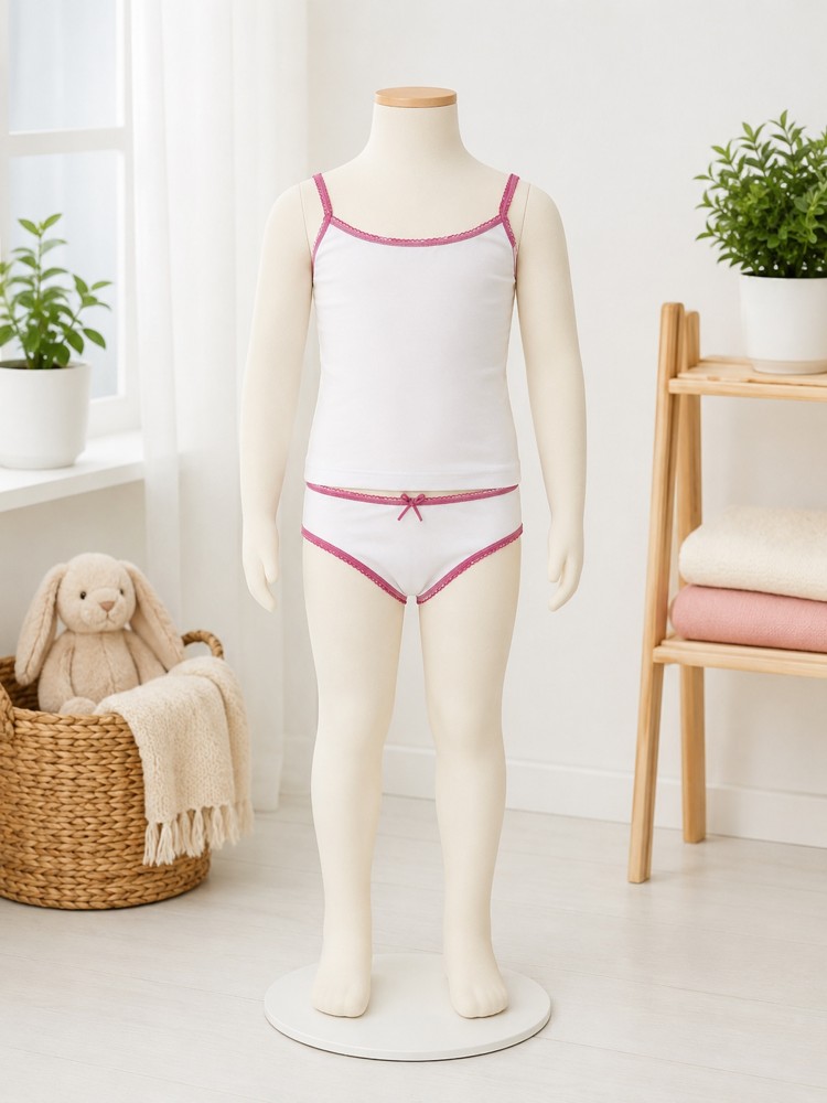 Kız Çocuk Beyaz Dantelli Atlet Slip Takım