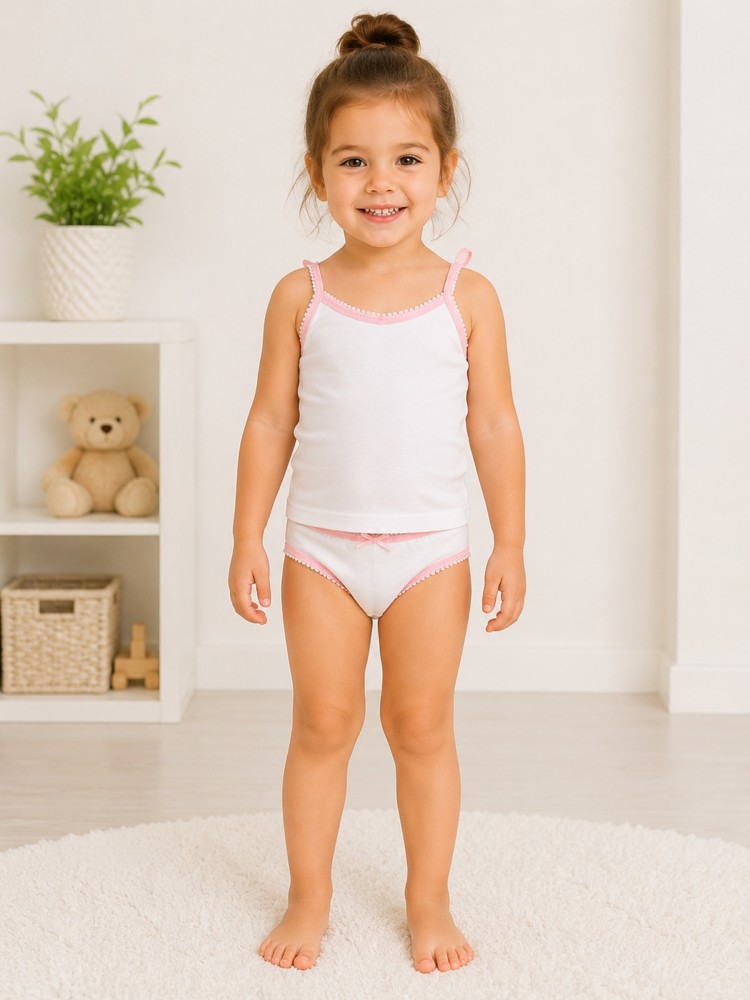 Kız Çocuk Beyaz Dantelli Atlet Slip Takım