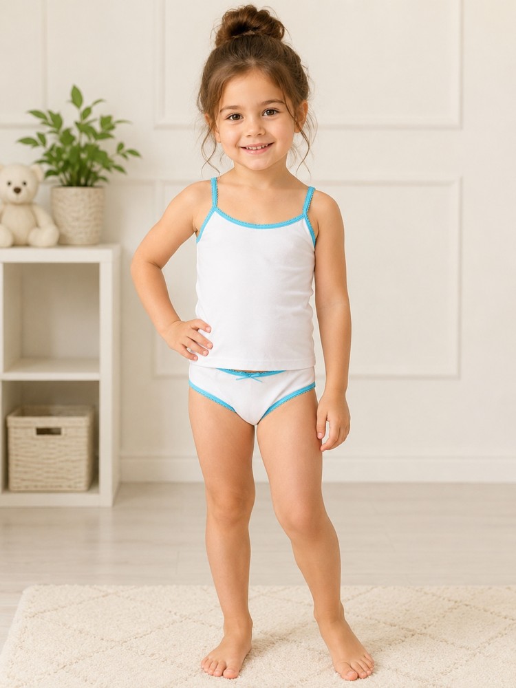 Kız Çocuk Beyaz Dantelli Atlet Slip Takım