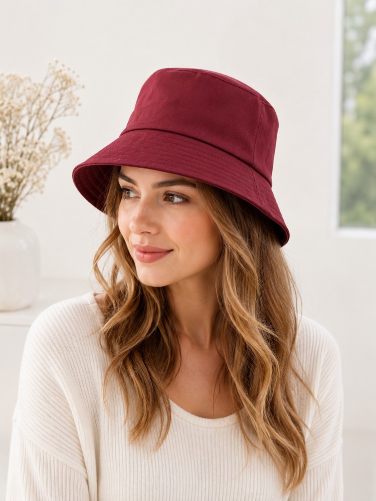 Kadın Bordo Düz Bucket Şapka