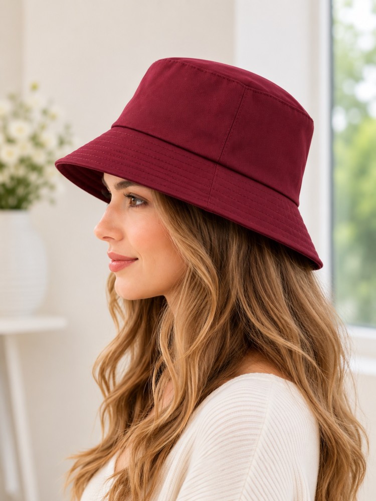 Kadın Bordo Düz Bucket Şapka görsel 2