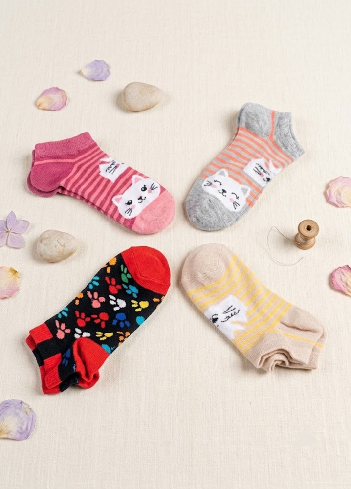 Kız Çocuk Karışık Renkli 4 Lü Paket Patik Çorap