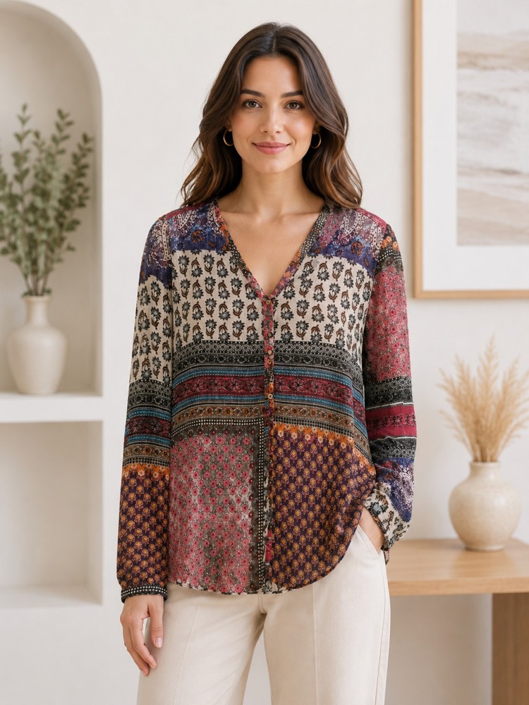Kadın Çok Renkli Patchwork Gömlek